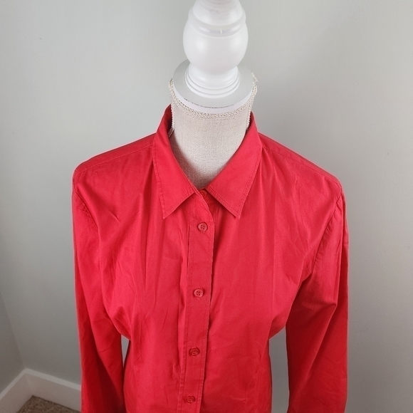 Moda International Long Sleeve Button Down Blouse Top Size Large Red - Picture 4 of 7
